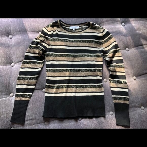 FRAME Striped Ribbed Long Sleeve Top Tees Scoop Neck Stripe Print Shirt - Picture 1 of 7